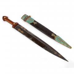 A Qajar Turquoise and Gem Set Gold Kinjal and Scabbard - 4799770