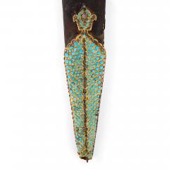 A Qajar Turquoise and Gem Set Gold Kinjal and Scabbard - 4799772