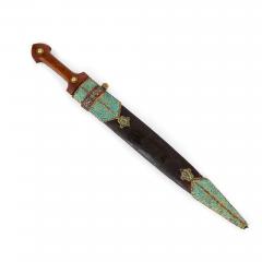 A Qajar Turquoise and Gem Set Gold Kinjal and Scabbard - 4800662