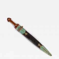 A Qajar Turquoise and Gem Set Gold Kinjal and Scabbard - 4800663