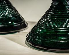 A RARE PAIR OF HEAVILY CUT EMERALD GREEN DECANTERS - 3787917