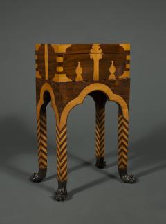 A REMARKABLE MAHOGANY AND BOXWOOD INLAID CASKET ON STAND - 3542275