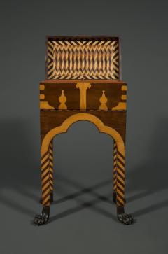 A REMARKABLE MAHOGANY AND BOXWOOD INLAID CASKET ON STAND - 3542276