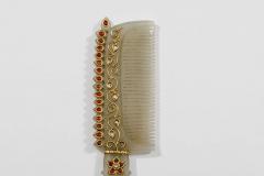 A Rare Mughal Style Gem Set Jade Hand Mirror and Comb India Late 19th Century - 4569567