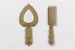 A Rare Mughal Style Gem Set Jade Hand Mirror and Comb India Late 19th Century - 4569569