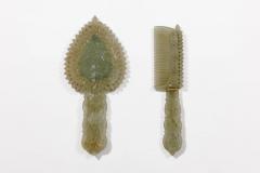 A Rare Mughal Style Gem Set Jade Hand Mirror and Comb India Late 19th Century - 4569571