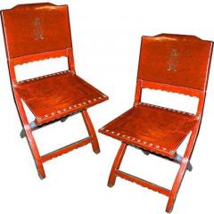 A Rare Pair of 19th Century Chinese Red Pigskin Folding Chairs - 3236608