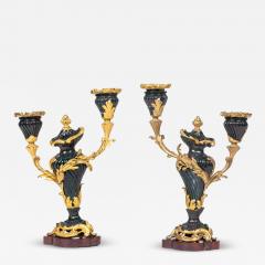 A Rare and Exquisite Pair of Ormolu Mounted Bloodstone Two Light Candlesticks - 3241507