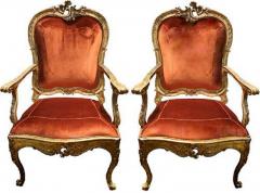A Regal Pair of 18th Century Carved Giltwood Italian Louis XV Armchairs - 3555033