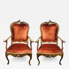 A Regal Pair of 18th Century Carved Giltwood Italian Louis XV Armchairs - 3561104