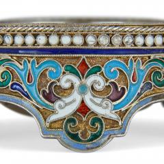 A Russian silver gilt and cloisonn enamel open salt and spoon - 3159895