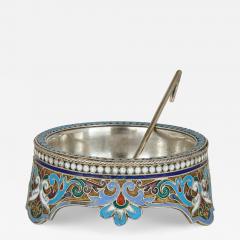 A Russian silver gilt and cloisonn enamel open salt and spoon - 3161131