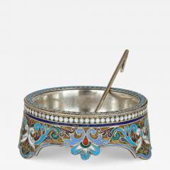 A Russian silver gilt and cloisonn enamel open salt and spoon - 3161131