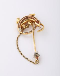 A Salamander Jabot Pin Pendant with Madeira Citrines and Diamonds - 4331240