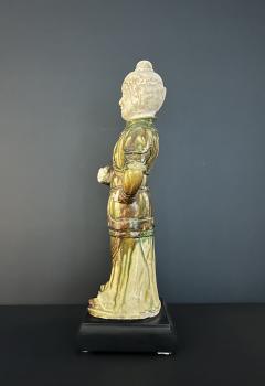 A Sancai Glazed Guardian Figure with Breast Plates and Biscuit Head  - 4400118