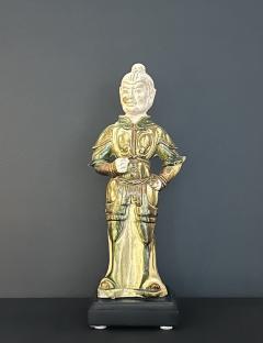 A Sancai Glazed Guardian Figure with Breast Plates and Biscuit Head  - 4400119