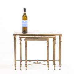 A Set of 3 French Brass Marble Nesting Tables Directoire Style C 1950 - 4324424