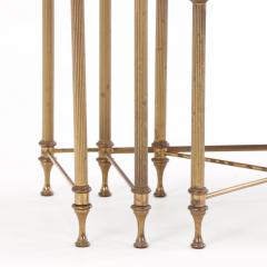 A Set of 3 French Brass Marble Nesting Tables Directoire Style C 1950 - 4324425