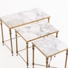 A Set of 3 French Brass Marble Nesting Tables Directoire Style C 1950 - 4324426
