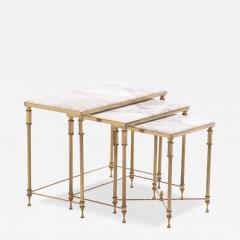 A Set of 3 French Brass Marble Nesting Tables Directoire Style C 1950 - 4326068