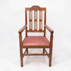 A Set of Four Arts Crafts Dining Chairs with Nicely Carved Floral Decoration - 4192489