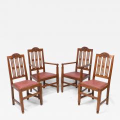 A Set of Four Arts Crafts Dining Chairs with Nicely Carved Floral Decoration - 4234369