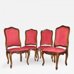 A Set of Four Walnut and Red Velvet Side Chairs - 273193