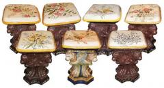 A Set of Seven 19th Century Hand Painted Florentine Glazed Terra Cotta Stools - 3554738