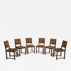 A Set of Six Oak and Rush Dining Chairs France 1950s - 3104618