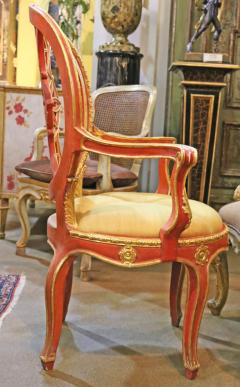 A Set of Ten 18th century Venetian Red Polychrome Parcel Gilt Dining Chairs - 3208951