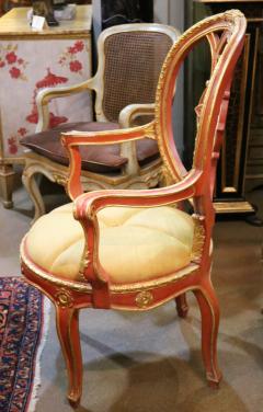 A Set of Ten 18th century Venetian Red Polychrome Parcel Gilt Dining Chairs - 3209012