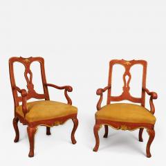 A Set of Three Red Lacquered Slat Back Chairs from the Veneto - 122034