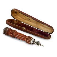A Silver Mounted Carved Wood Torah Pointer Yad  - 4809069