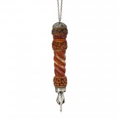 A Silver Mounted Carved Wood Torah Pointer Yad  - 4809070