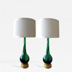 A Sleek Pair of Murano Emerald Green and Cobalt Blue Swirl Lamp - 202906
