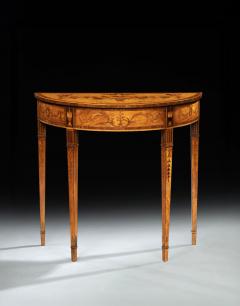A Small Pair of George III Period Satinwood And Marquetry Demi Lune Side Tables - 4647967
