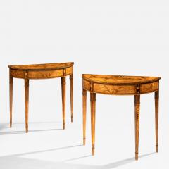 A Small Pair of George III Period Satinwood And Marquetry Demi Lune Side Tables - 4648144