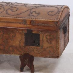 A Spanish studded leather domed trunk C 1870  - 4016429