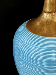 A Striking Pair of American Mid Century Light Blue Ovoid Ceramic Lamps - 680450