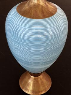 A Striking Pair of American Mid Century Light Blue Ovoid Ceramic Lamps - 680456