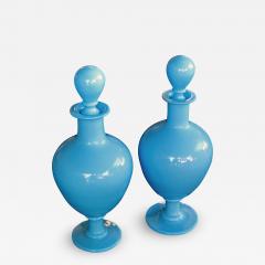 A Striking Pair of French Antique Pale Blue Opaline Decanters - 427344