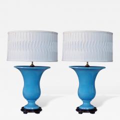 A Striking Pair of French Art Deco Turquoise Urns Now Lamps - 404714
