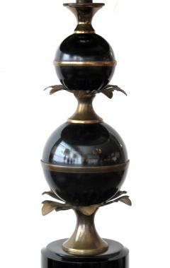 A Stylish French 1940s Black Tole Lamp with Brass Foliate Mounts - 34775