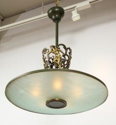 A Swedish Grace Patinated Bronze and Frosted Glass Chandelier Circa 1920s - 778632