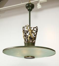 A Swedish Grace Patinated Bronze and Frosted Glass Chandelier Circa 1920s - 778637