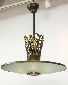 A Swedish Grace Patinated Bronze and Frosted Glass Chandelier Circa 1920s - 778640