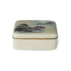 A Taisho period cloisonn box and cover with a watermill and Mount Fuji - 3570501