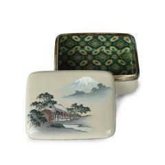 A Taisho period cloisonn box and cover with a watermill and Mount Fuji - 3570502