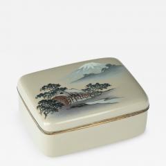 A Taisho period cloisonn box and cover with a watermill and Mount Fuji - 3572694