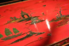 A Unique Queen Anne Chinoiserie Red Lacquer One Drawer Tea Table - 3656379
